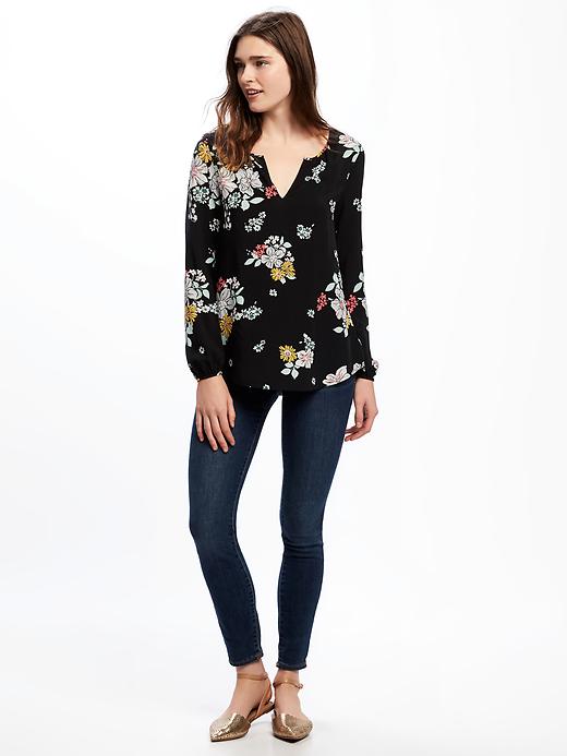 Image number 3 showing, Relaxed Floral Shirred Blouse for Women