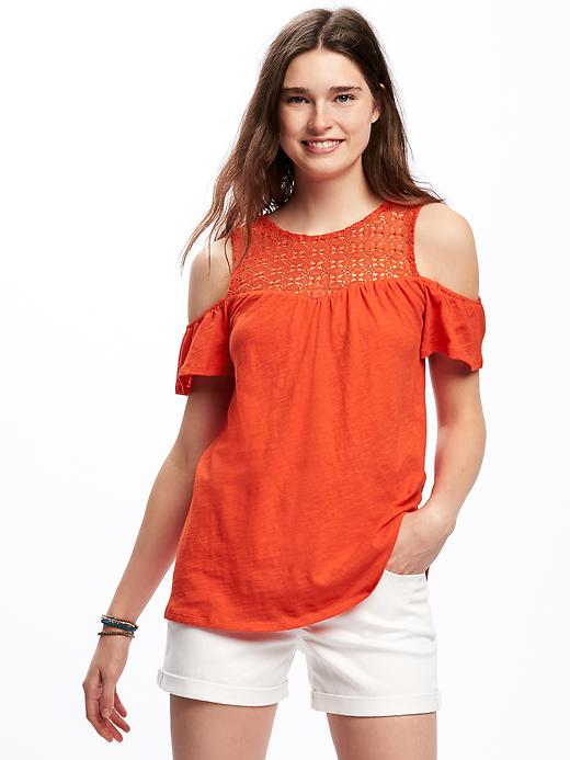 Image number 1 showing, Cut-Out Cold-Shoulder Swing Top for Women