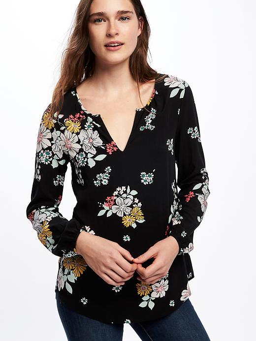 Image number 4 showing, Relaxed Floral Shirred Blouse for Women