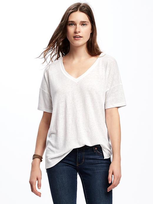 View large product image 1 of 1. Linen-Blend Boyfriend Tee for Women