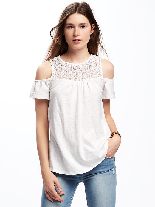 View large product image 1 of 1. Cut-Out Cold-Shoulder Swing Top for Women