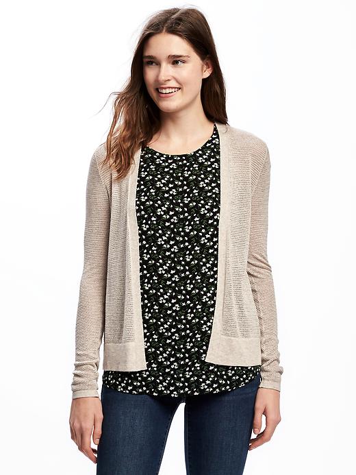 Image number 1 showing, Textured Classic Open-Front Sweater for Women