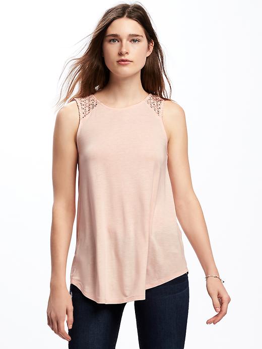 View large product image 1 of 1. High-Neck Lace-Trim Swing Tank for Women