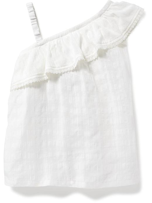 View large product image 1 of 1. Ruffled One-Shoulder Dobby Top for Girls