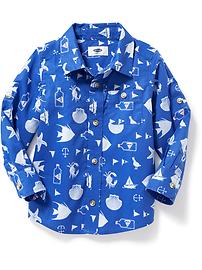View large product image 3 of 3. Nautical-Print Roll-Up Shirt for Toddler Boys