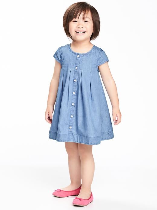 View large product image 1 of 2. Pleated Denim Swing Dress for Toddler Girls