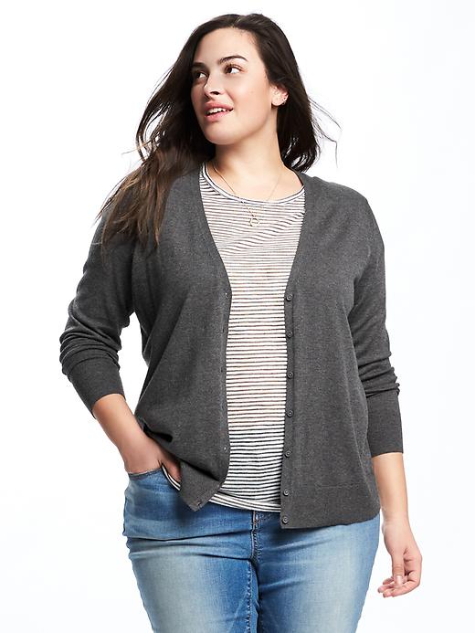 View large product image 1 of 1. Semi-Fitted Plus-Size V-Neck Cardi