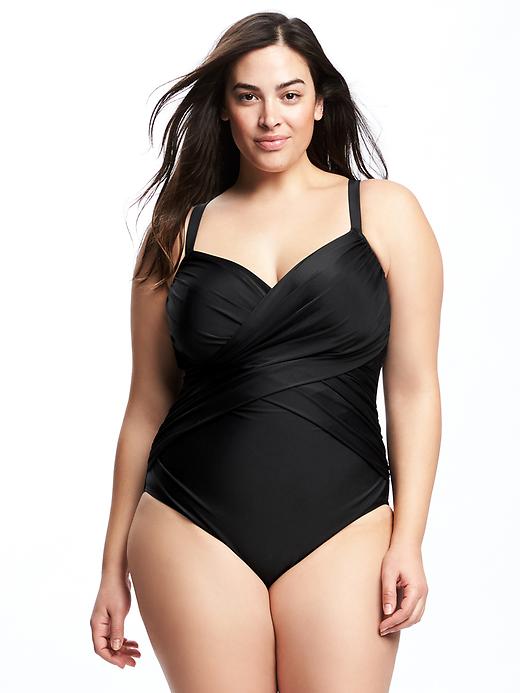 Image number 1 showing, Smooth & Slim Wrap-Front Plus-Size Swimsuit