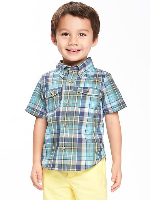View large product image 1 of 1. Plaid Double-Pocket Poplin Shirt for Toddler