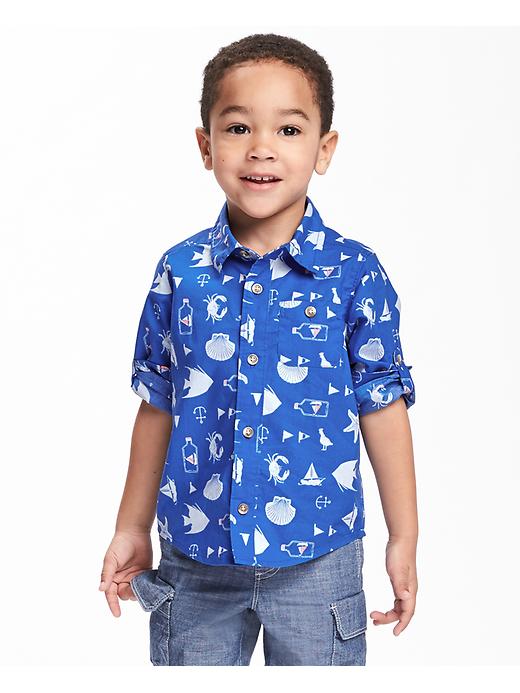 View large product image 1 of 3. Nautical-Print Roll-Up Shirt for Toddler Boys