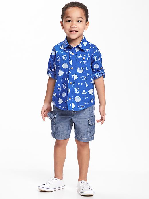 View large product image 2 of 3. Nautical-Print Roll-Up Shirt for Toddler Boys