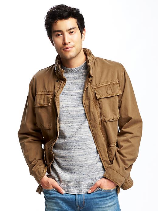 View large product image 1 of 1. Garment-Dyed Hooded Utility Jacket for Men
