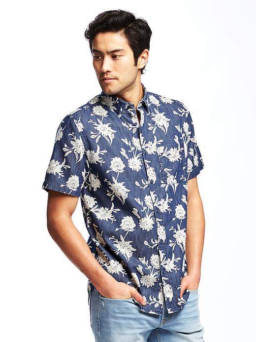 Image number 1 showing, Regular-Fit Floral Chambray Shirt For Men