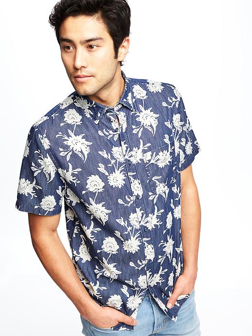 Image number 4 showing, Regular-Fit Floral Chambray Shirt For Men