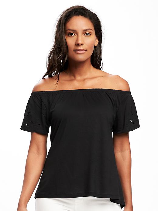 View large product image 1 of 1. Off-the-Shoulder Cutwork Swing Tee for Women