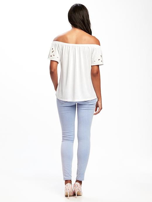 Image number 2 showing, Off-the-Shoulder Cutwork Swing Tee for Women