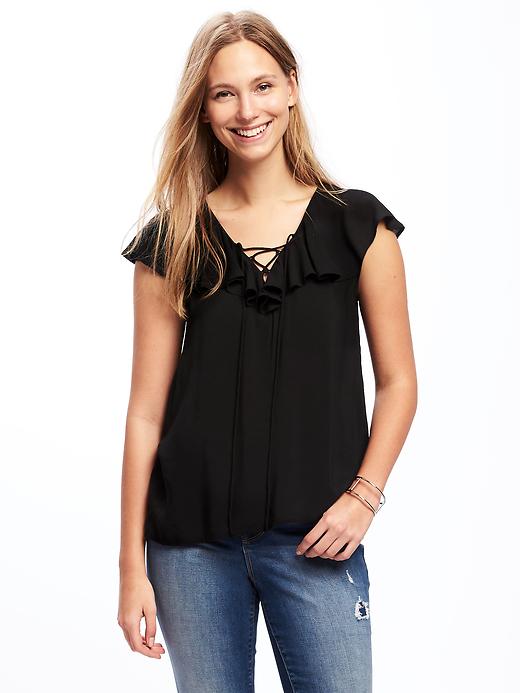 Image number 1 showing, Relaxed Ruffle-Trim Blouse for Women
