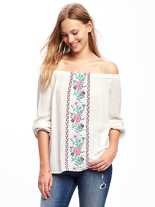 Image number 1 showing, Embroidered Off-the-Shoulder Swing Top for Women
