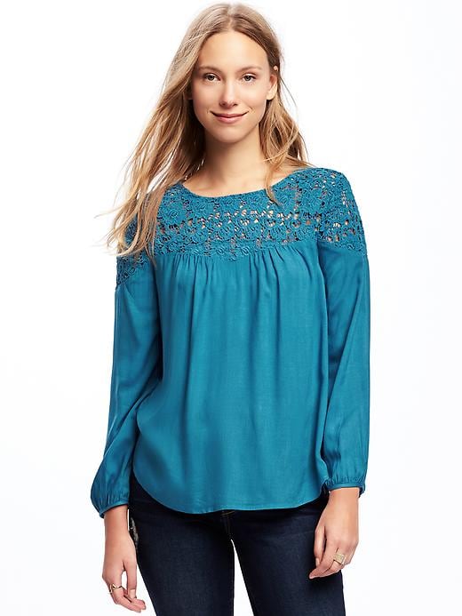 View large product image 1 of 1. Relaxed Lace-Yoke Blouse for Women