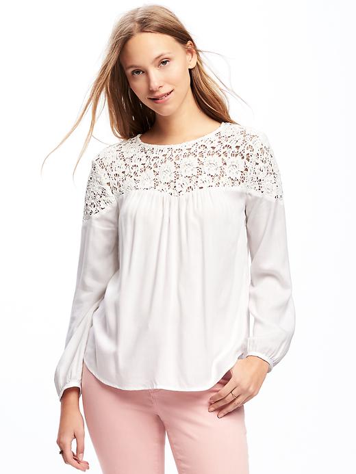 View large product image 1 of 1. Relaxed Lace-Yoke Blouse for Women