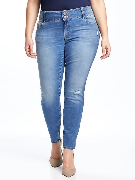 View large product image 1 of 3. High-Rise Built-In Sculpt Plus-Size Distressed Rockstar Jeans