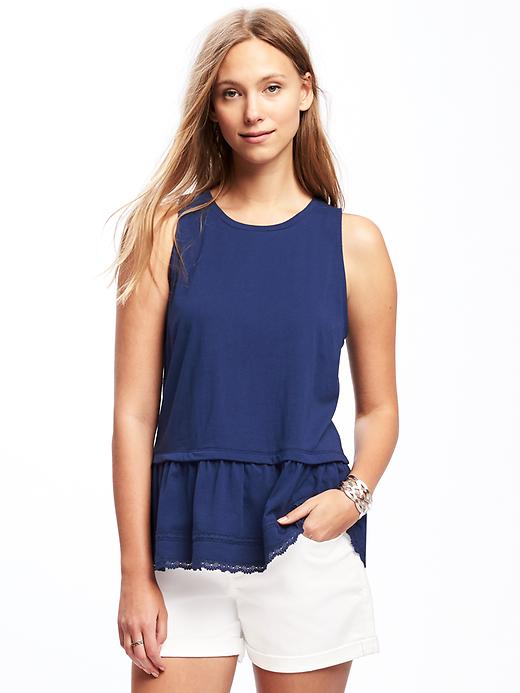Image number 1 showing, Relaxed Peplum-Lace-Hem Tank for Women