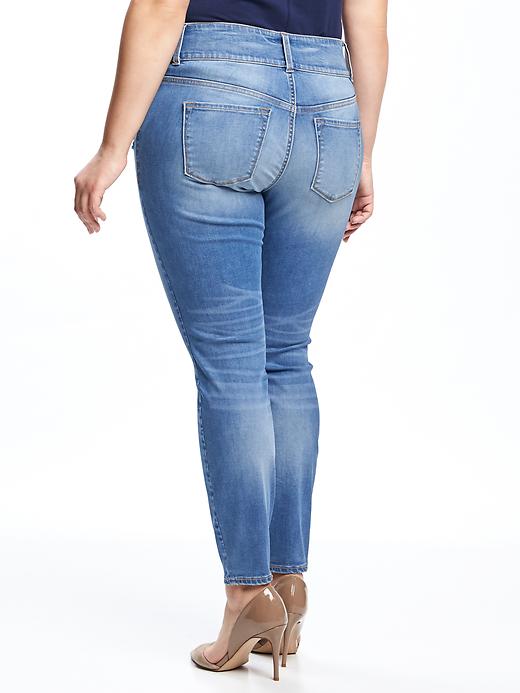 View large product image 2 of 3. High-Rise Built-In Sculpt Plus-Size Distressed Rockstar Jeans