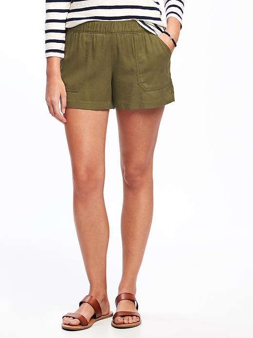 View large product image 1 of 1. Mid-Rise Soft Pull-On Utility Shorts For Women - 4 inch inseam