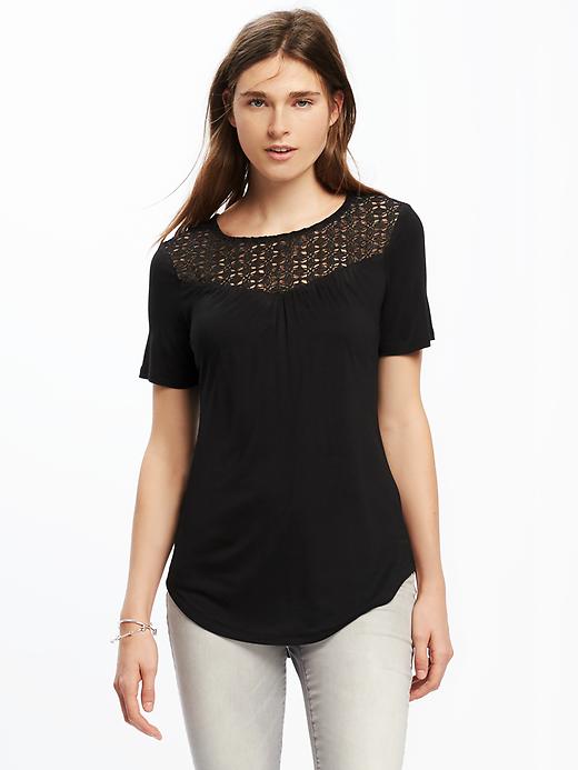 Image number 1 showing, Relaxed Crochet-Yoke Tee for Women