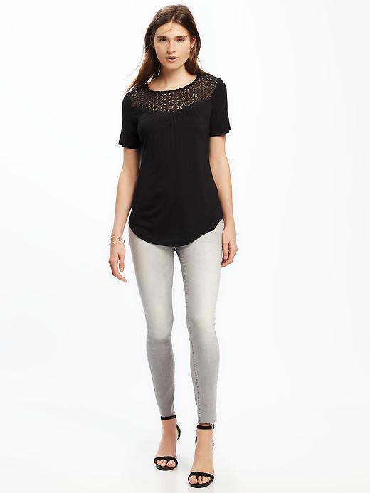 Image number 3 showing, Relaxed Crochet-Yoke Tee for Women