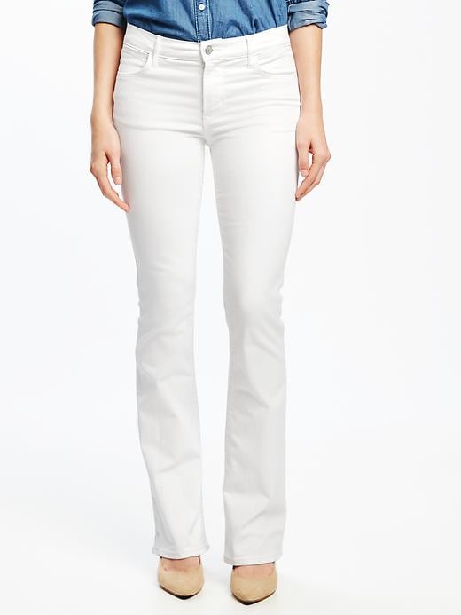 View large product image 1 of 3. Mid-Rise White Micro-Flare Jeans for Women