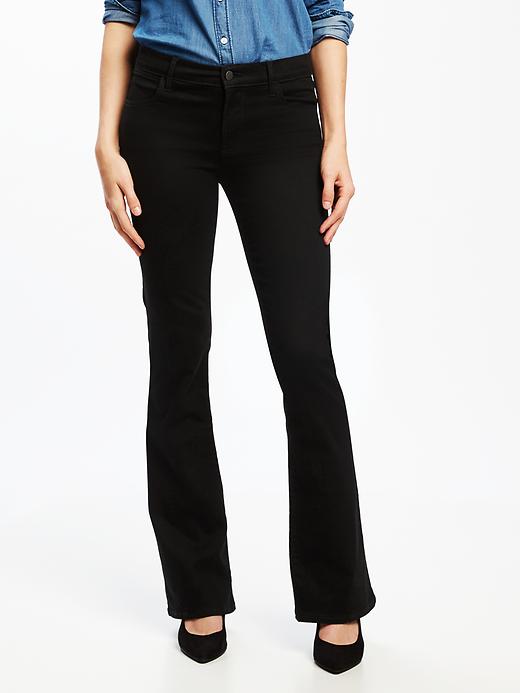 View large product image 1 of 3. Mid-Rise Built-In Sculpt Black Micro-Flare Jeans for Women