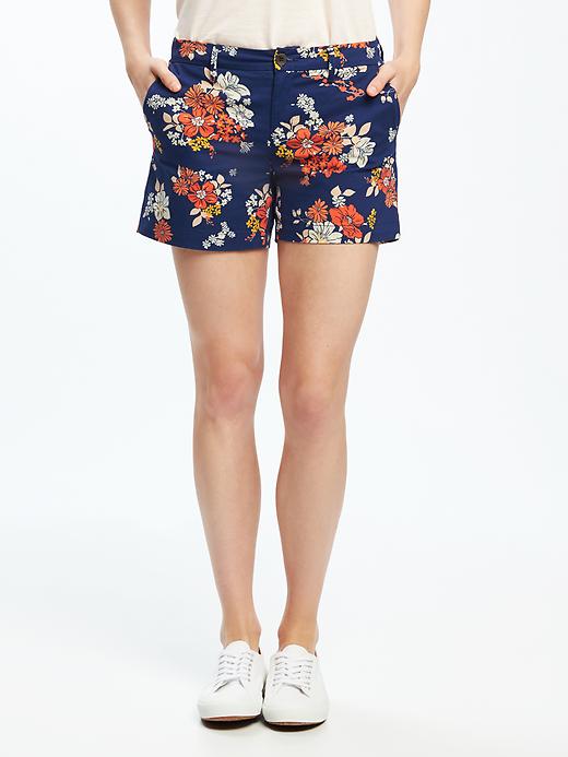 View large product image 1 of 3. Mid-Rise Printed Everyday Khaki Shorts For Women - 5 inch inseam