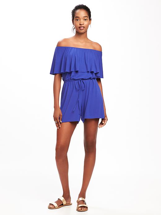 View large product image 1 of 1. Ruffle-Trim Swim Romper for Women