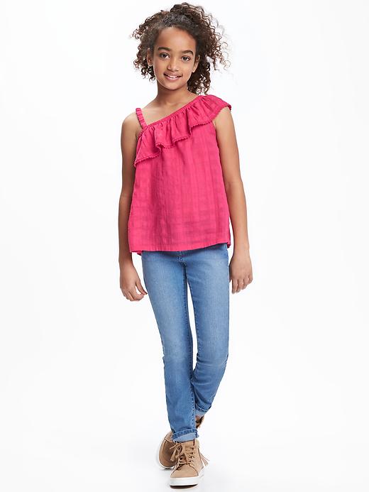 View large product image 2 of 2. Ruffled One-Shoulder Dobby Top for Girls