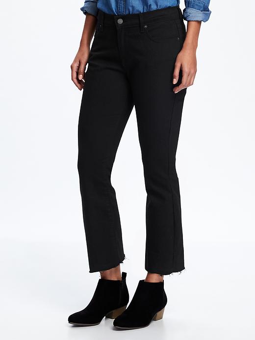 View large product image 1 of 3. Black Flare Ankle Mid-Rise Jeans for Women