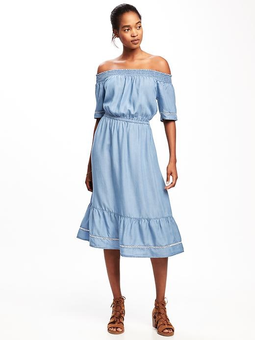 Image number 1 showing, Off-the-Shoulder Chambray Tencel&#174 Dress for Women