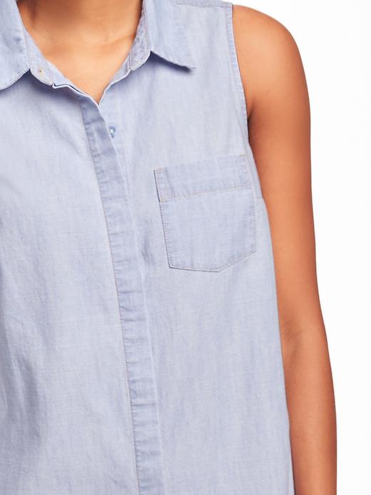 Image number 4 showing, Sleeveless Chambray Shirt Dress for Women