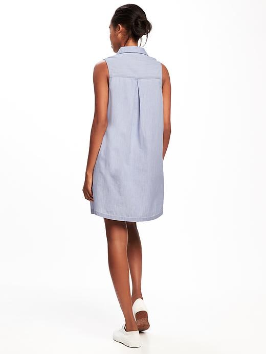 Image number 2 showing, Sleeveless Chambray Shirt Dress for Women