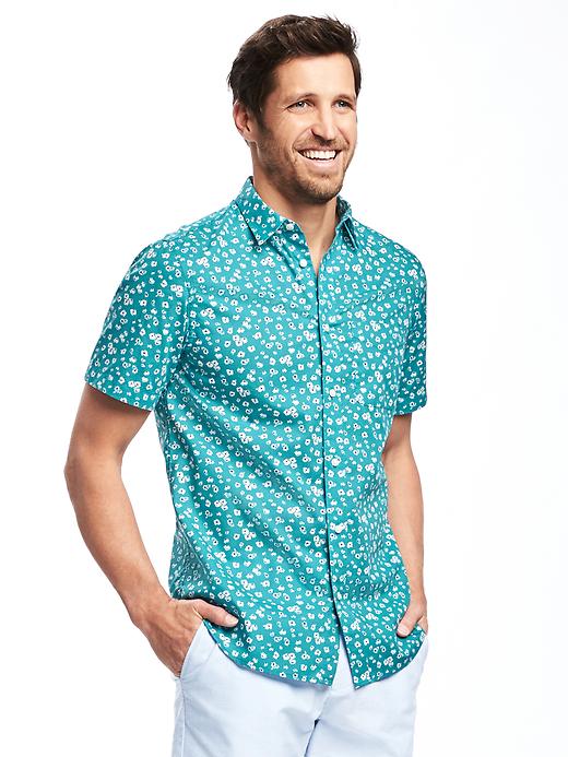 View large product image 1 of 1. Slim-Fit Floral-Print Shirt For Men