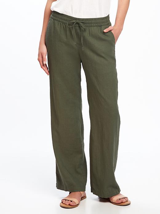 View large product image 1 of 3. Mid-Rise Linen-Blend Wide-Leg Pants for Women