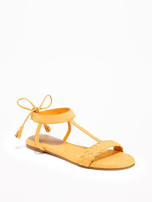 View large product image 1 of 1. Sueded Tie-Back T-Strap Sandals for Women