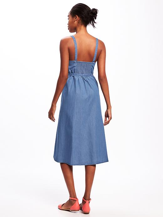 Image number 2 showing, Chambray Tie-Belt Midi Dress for Women