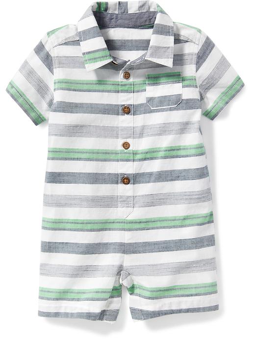 View large product image 1 of 1. Striped Button-Front One-Piece for Baby