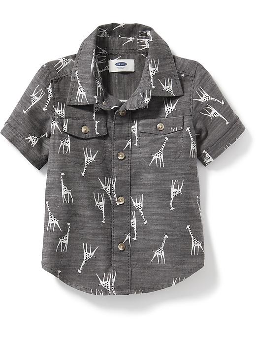 View large product image 2 of 2. Giraffe-Print Pocket Shirt for Toddler Boys