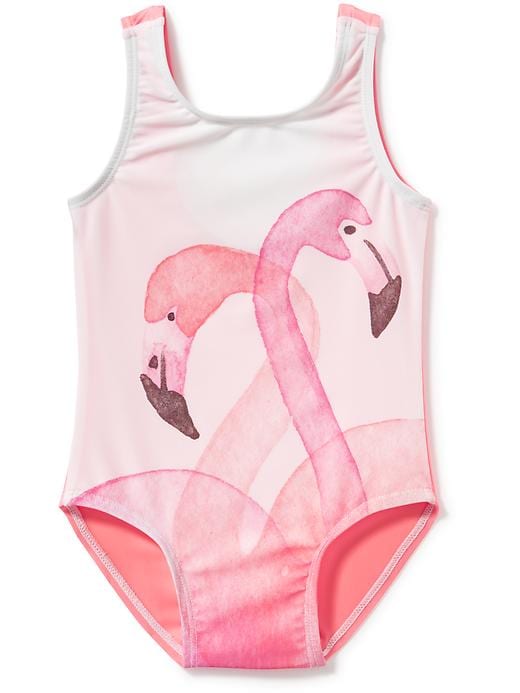 View large product image 1 of 1. Flamingo-Graphic Swimsuit for Toddler Girls