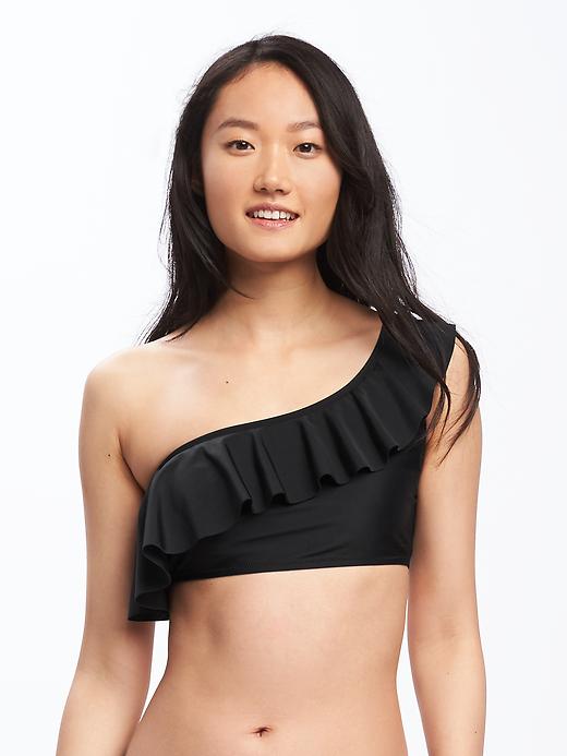 Image number 1 showing, One-Shoulder Ruffled Bikini Top for Women
