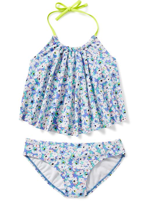 View large product image 1 of 1. Ruffle Floral-Print Tankini for Girls