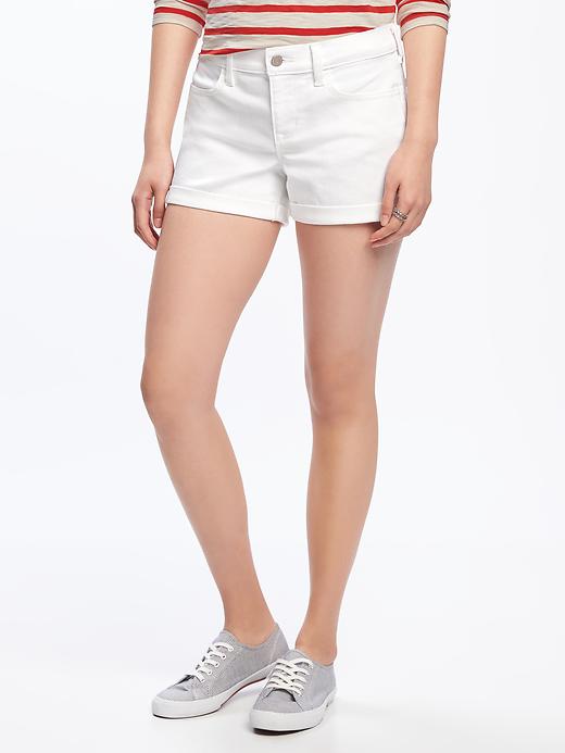 View large product image 1 of 3. Cuffed White Denim Shorts for Women (3 1/2")