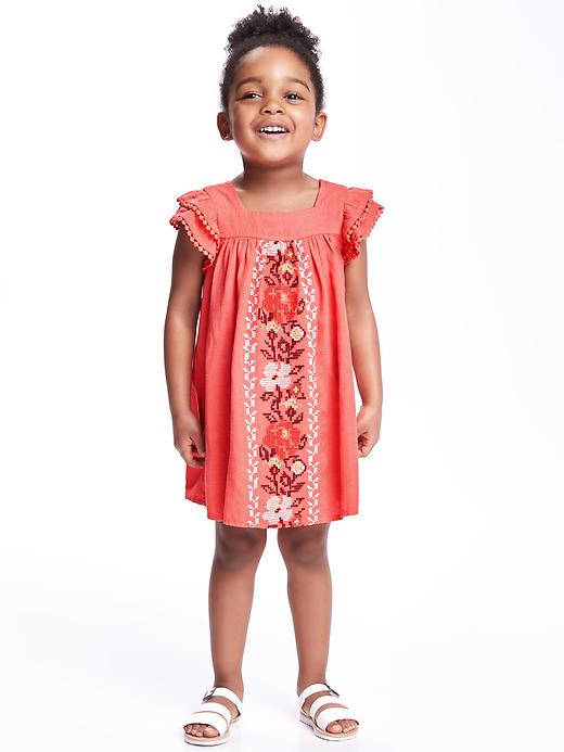 View large product image 1 of 2. Embroidered Flutter-Sleeve Dress for Toddler